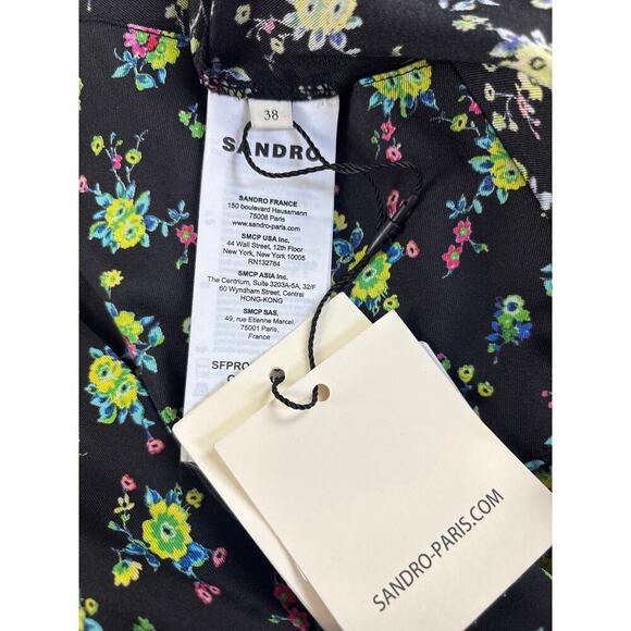 B51 Sandro Midi Dress Womens 6 Paola Floral Ruched  Ethereal Swiftie  Coquette - Picture 9 of 10